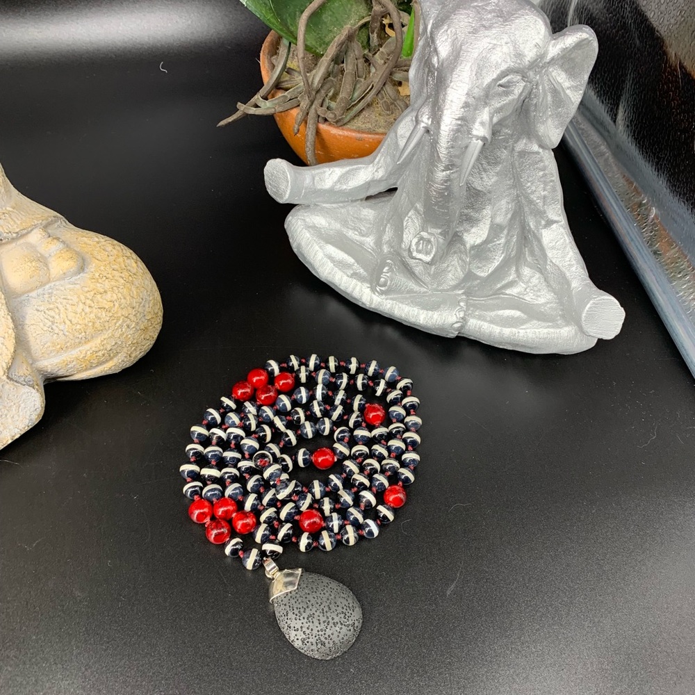 Beautiful blue Equator Stone and red Howlitr Mala